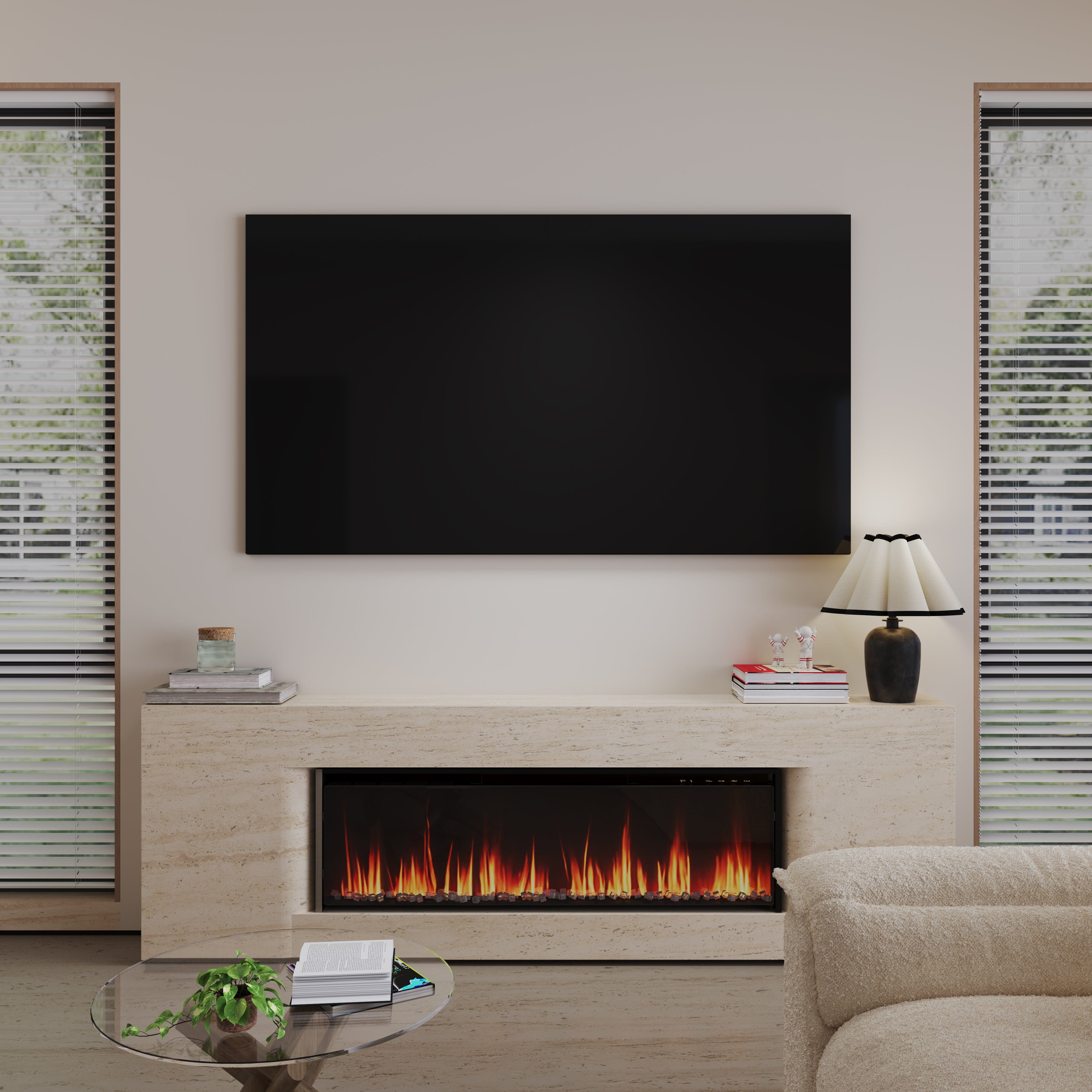 40/50/60inch Black Wall Mounted & Recessed Electric Fireplace with Adjustable Flame & Brightness Living and Home 40inch (Pre-Order)